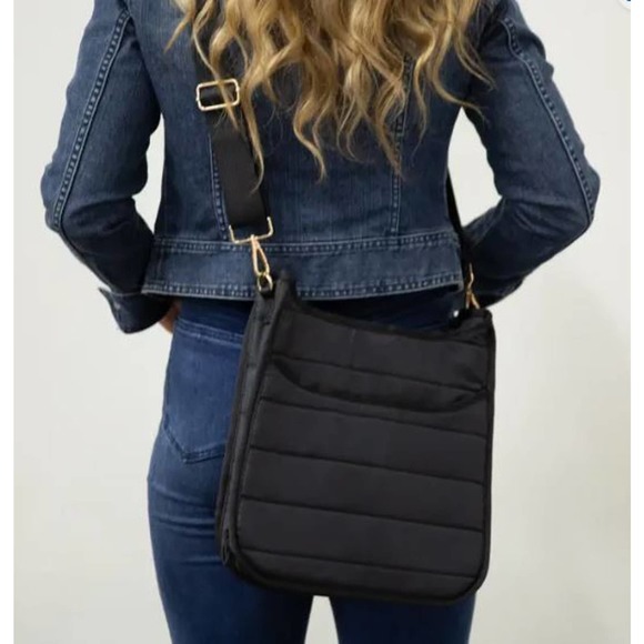 Funky Monkey Bags Black Nylon Quilted Crossbody Bag Purse